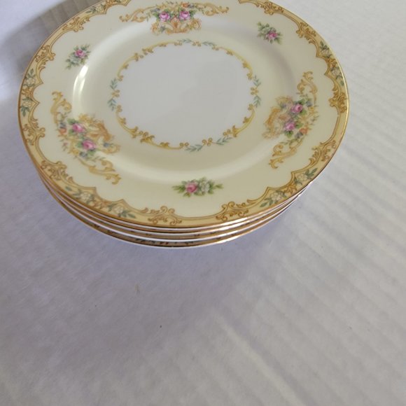 4 Noritake China Japan ACACIA Small Bread Side Desert Plates Gold Floral Pink - Picture 6 of 8